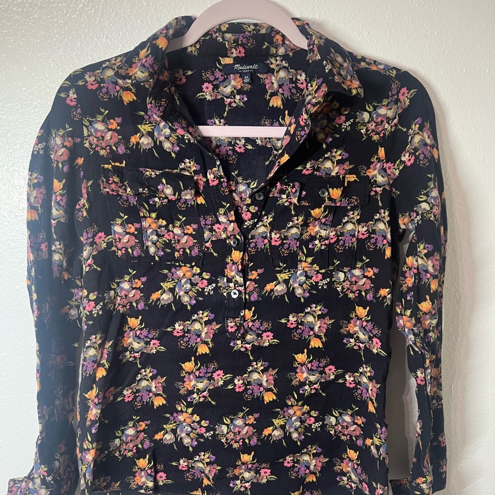 Madewell Orange and Black Fitted Button Down Shirt